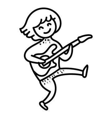 Gitar çalmak ve eğlence doodle simgesinde dans çocuk