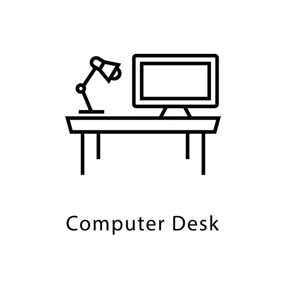 Computer Desk Vector Line Icon — Stock Vector