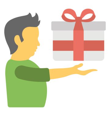 Bir hediye sunmak bir çocuk. Düz simgesi