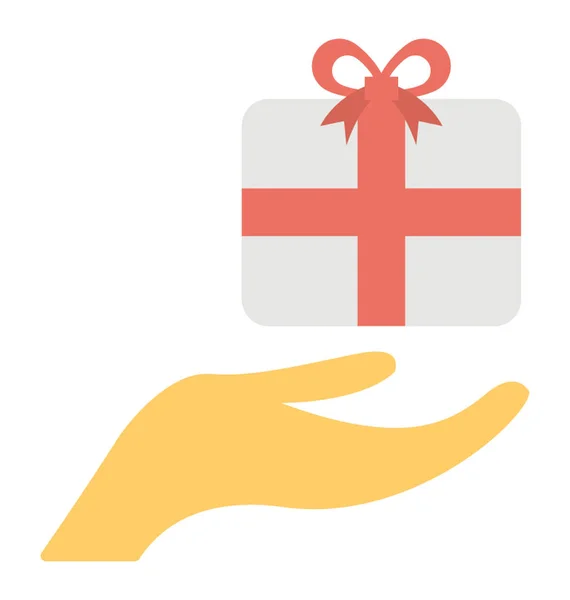 Hand Presenting Gift Flat Icon — Stock Vector
