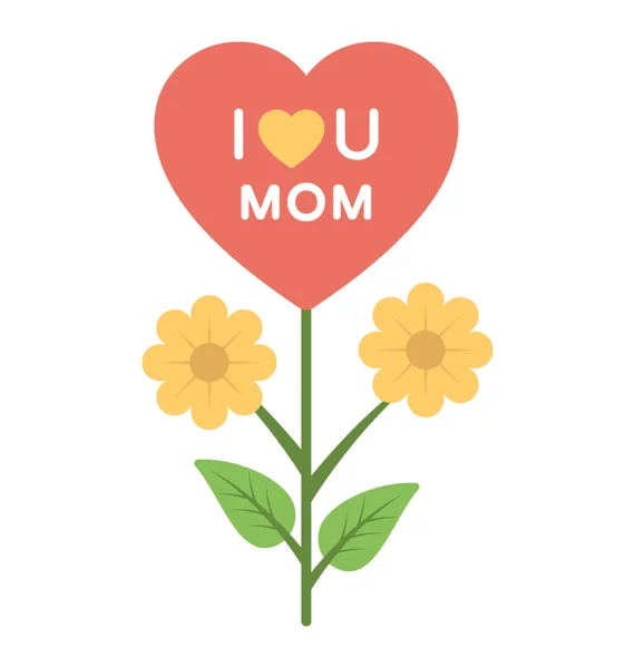 Amo Mãe Flor Ícone Plano Flor Forma Coração — Vetor de Stock