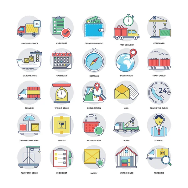 Platte Icons Set Van Logistiek Levering — Stockvector