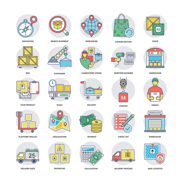 Logística Entrega Colección Iconos Planos — Vector de stock