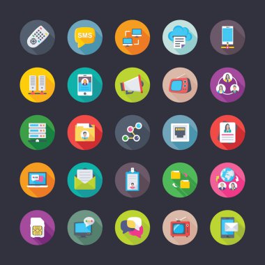 Dijital ağ ve iletişim düz Icons Set