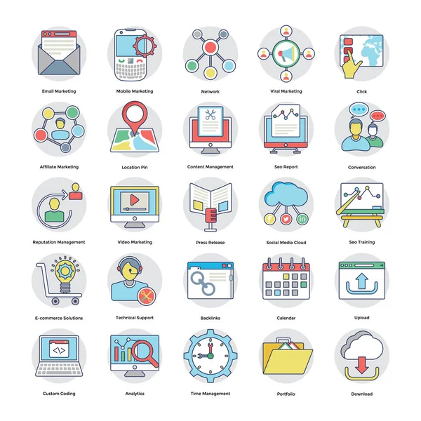 Iconos Planos Marketing Digital Internet — Vector de stock