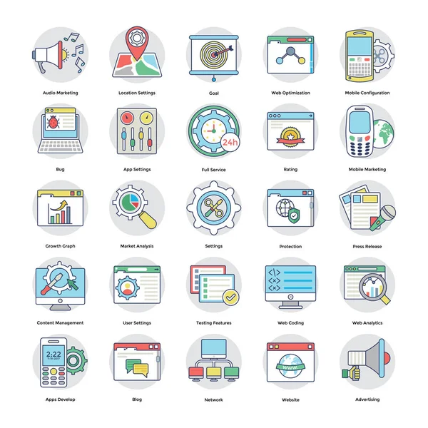 Colección Iconos Planos Marketing Digital Internet — Vector de stock