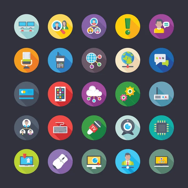 Pack Network Communications Coloured Flat Icons — стоковый вектор