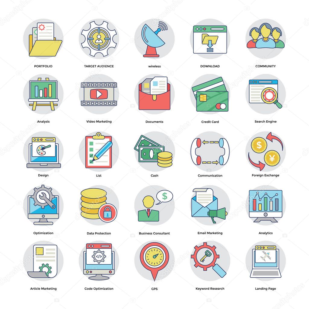 Collection Of Flat Digital and Internet Marketing Icons