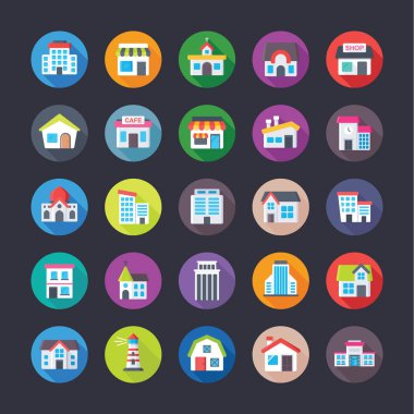 Binaların yaratıcı düz simgeler paketi