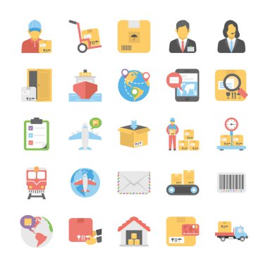 Lojistik teslim düz Vector Icons Set 