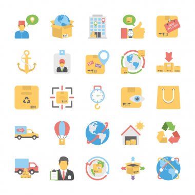 Lojistik teslim düz vektör simgeleri bir paket 