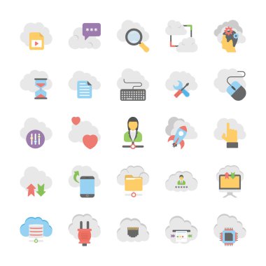 Düz kavramsal bulut Vector Icons Set  