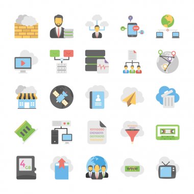 Düz Vector Icons Set bir bulut bilgi işlem