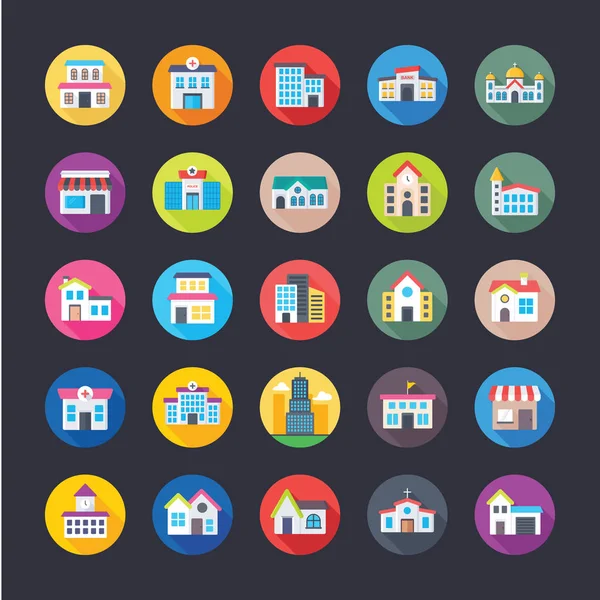 Buildings Flat Icons Collection — Stock Vector