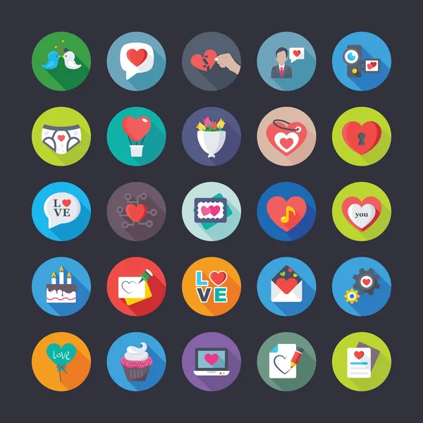 Flat Icons Pacote Amor Valentim — Vetor de Stock