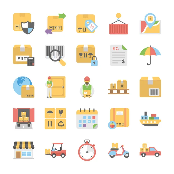 Entrega Logística Flat Vector Icons Pack —  Vetores de Stock