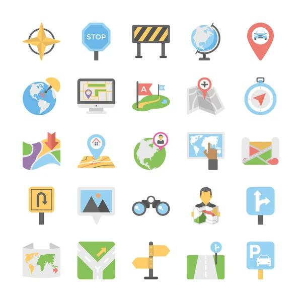 Hărți Navigație Flat Vector Icons Collection — Vector de stoc