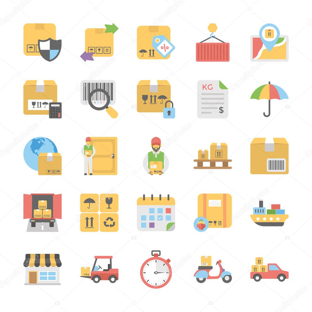 Logistic Delivery Flat Vector Icons Pack 