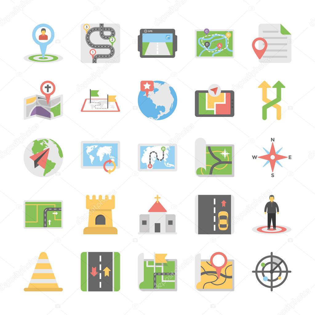 Pack Of Maps And Navigation Flat Icons 