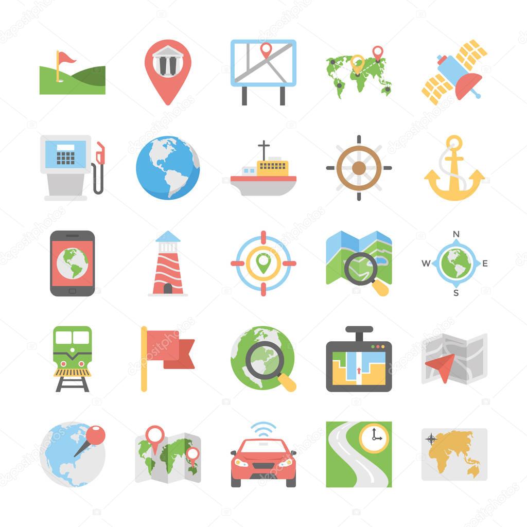 Maps And Navigation Flat Vector Icons Pack 