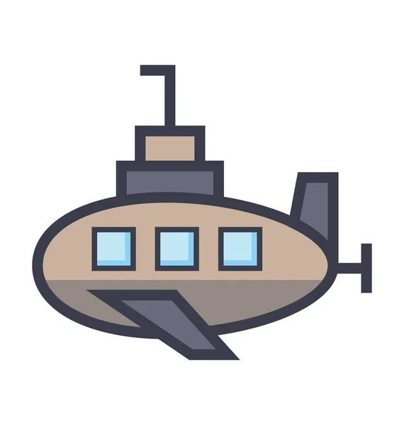 Ilustración Color Plano Submarino — Vector de stock