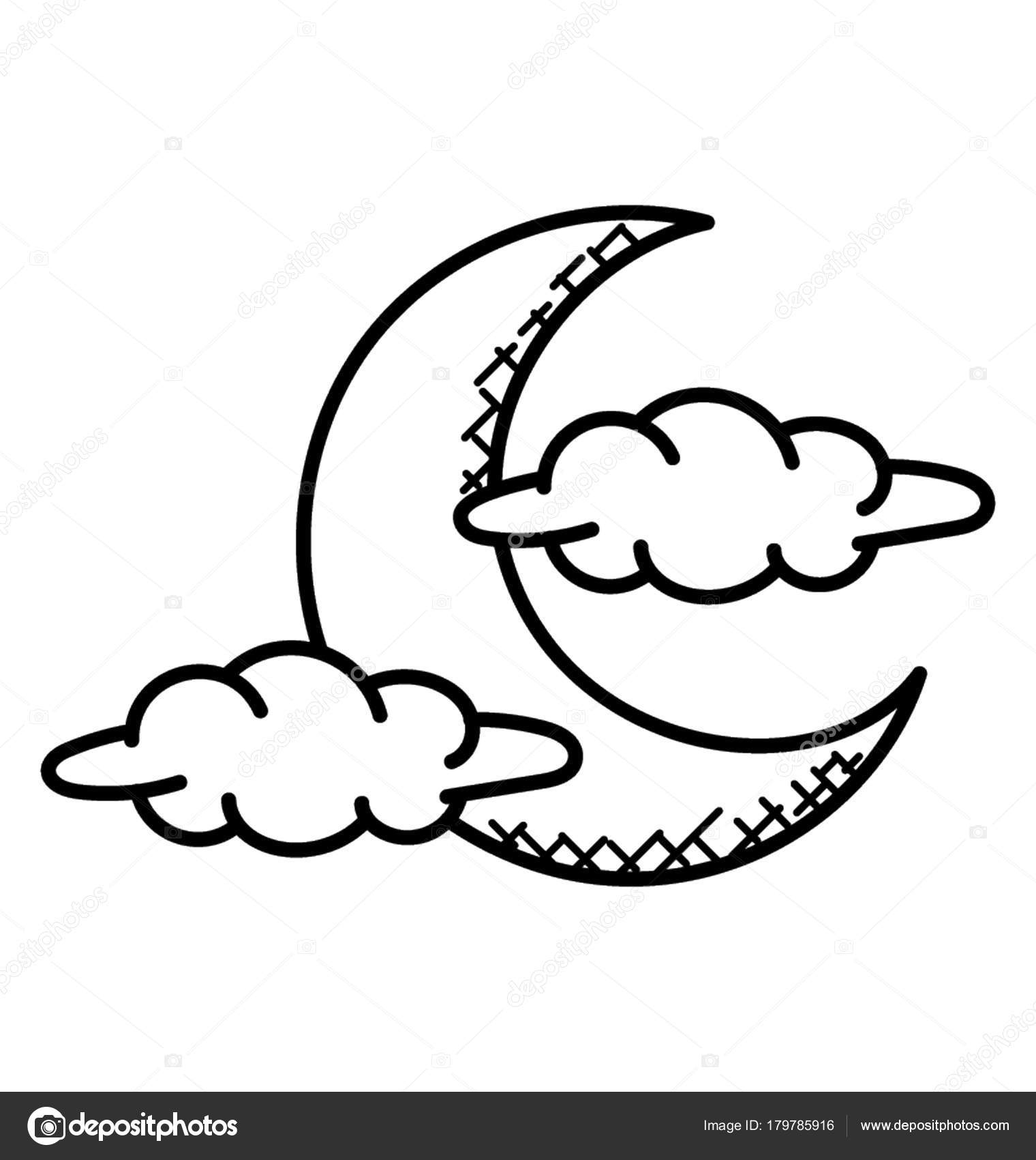 Crescent Moon Clouds Representing Concept Night Sky Doodle