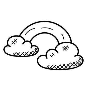 Gökkuşağı ve görkemli bulutlar, doodle vektör 