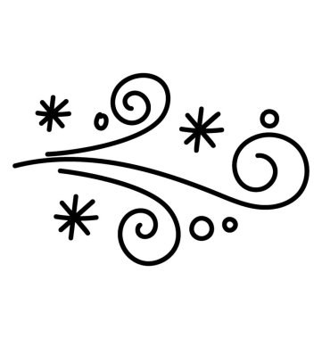 Karlı rüzgarlar, kar yağışı ve sert rüzgarlar, karlı havalarda doodle vektör 