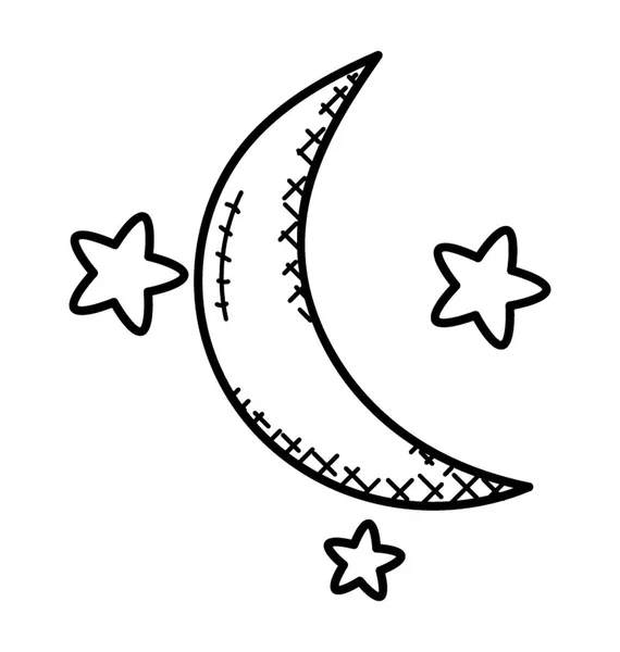 Nachtelijke Hemel Met Een Wassende Maan Sterren Doodle Vector — Stockvector