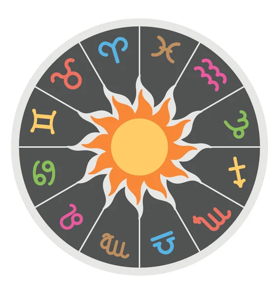 Creative Colourful Flat Icon Zodiac Wheel — Stock Vector
