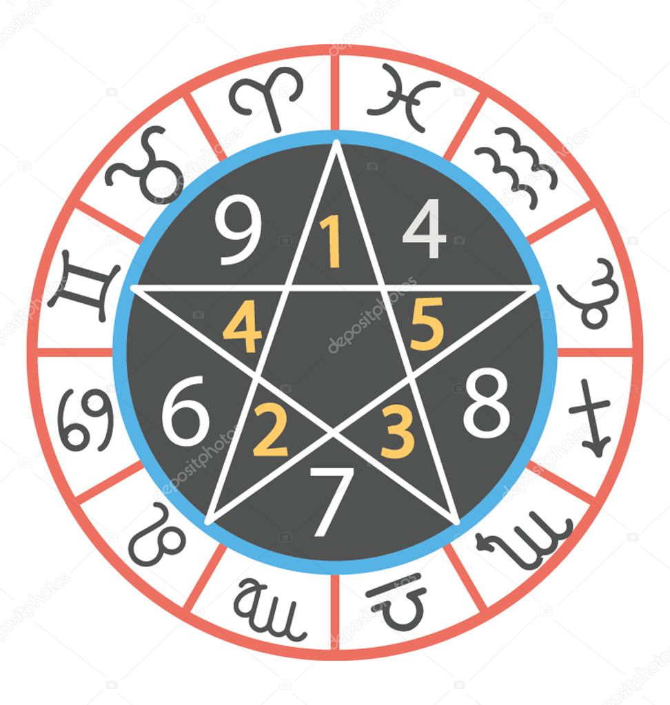 Flat vector icon design of numerology wheel