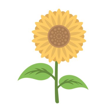 Yeşil yaprakları, düz simgesi ile güzel bir ayçiçeği