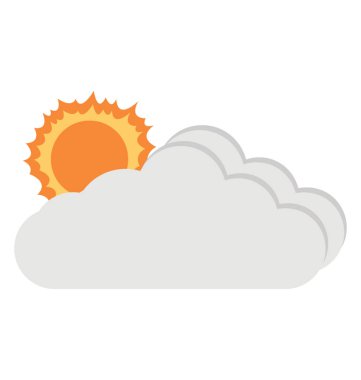 Bulutlar, güneşli bulutlu hava düz arkasında güneş simgesi tasarım