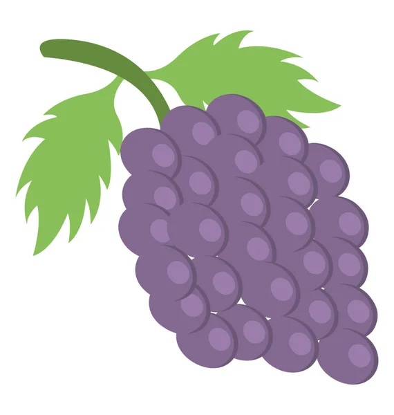 Красивый Вкусный Гроздь Винограда Листьями Плоская Икона — стоковый вектор