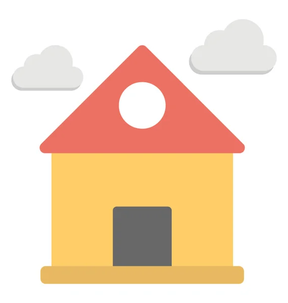 Countryside Hut Lodge Clouds Flat Vector Icon — Stock Vector