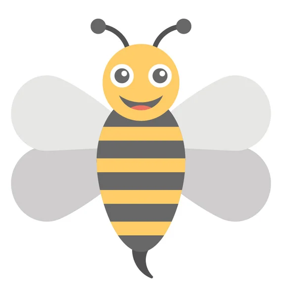 Včela Medonosná Kreslený Vtipný Roztomilý Usměvavá Plochý Design Ikony — Stockový vektor
