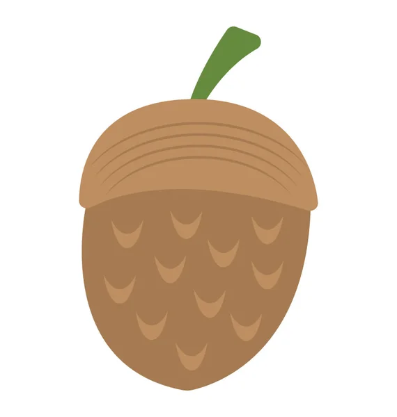 Acorn Autumn Season Fruit Flat Vector Icon — Stock Vector