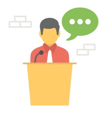 Rosterm, kamu hoparlör veya düz tasarım konuşma kavramı temsil eden simge arkasındaki kişi 