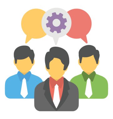 Üç kişi dişli ile oturum açın ve ileti bayraklarında ekip işbirliği bubbles