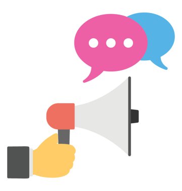 Bir hoparlör ve duyuru, düz simgesi bayraklarında konuşma balonları