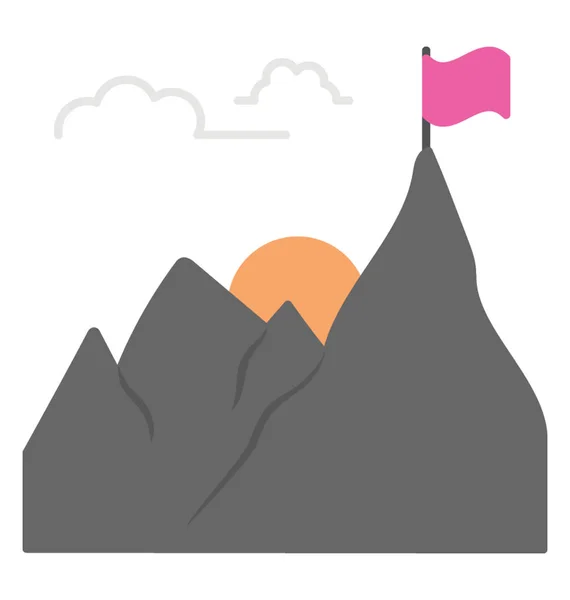 Flagga Mountain Top Representerar Uppdrag Utfört — Stock vektor