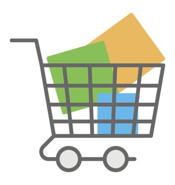 Bir alışveriş arabasında, düz vektör simgesi tasarım