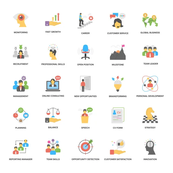 Başarı ve fırsatlar düz vektör simgeler paketi 