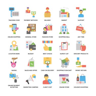 Düz Icons Set alışveriş ve ticaret