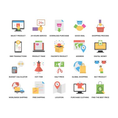 Yaratıcı düz Icons Set alışveriş ve ticaret