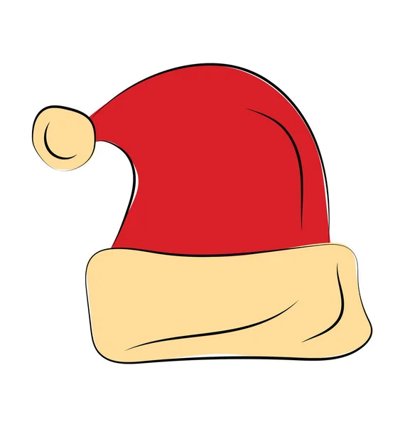 Icône Vectorielle Couleur Dessinée Main Chapeau Santa — Image vectorielle