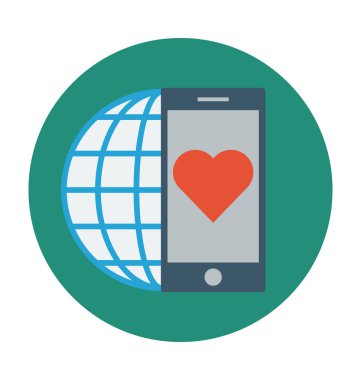 Mobil ekran kalp düz vektör simgesi 