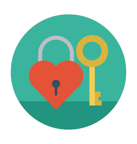 Love Lock Key Flat Vector Icon — Stock Vector