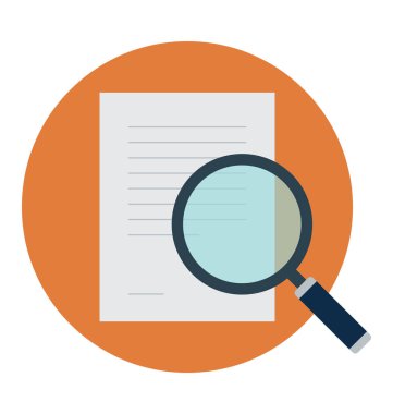 Belge düz vektör simgesi üzerinde büyüteç  