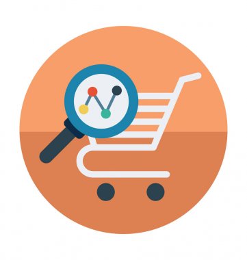 Büyüteç'i düz vektör simgesi ile alışveriş sepeti 